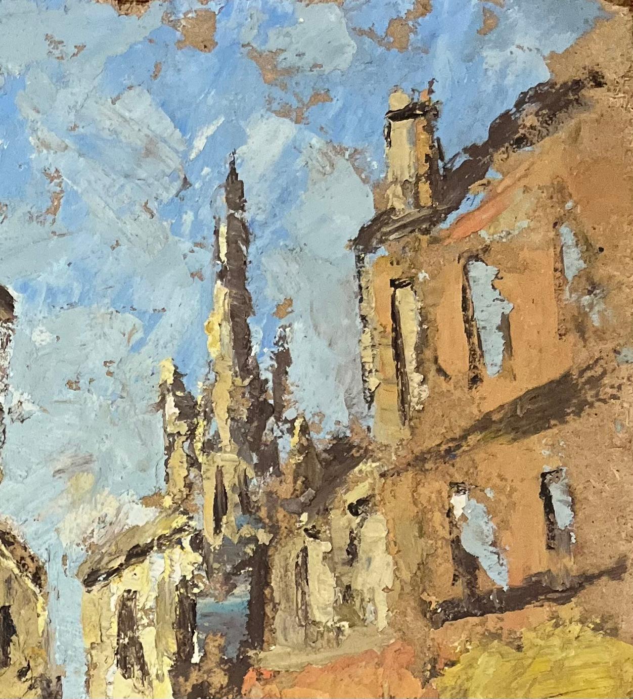 French Impressionist Oil Painting of Figures Walking Along a Street in a Town For Sale 2