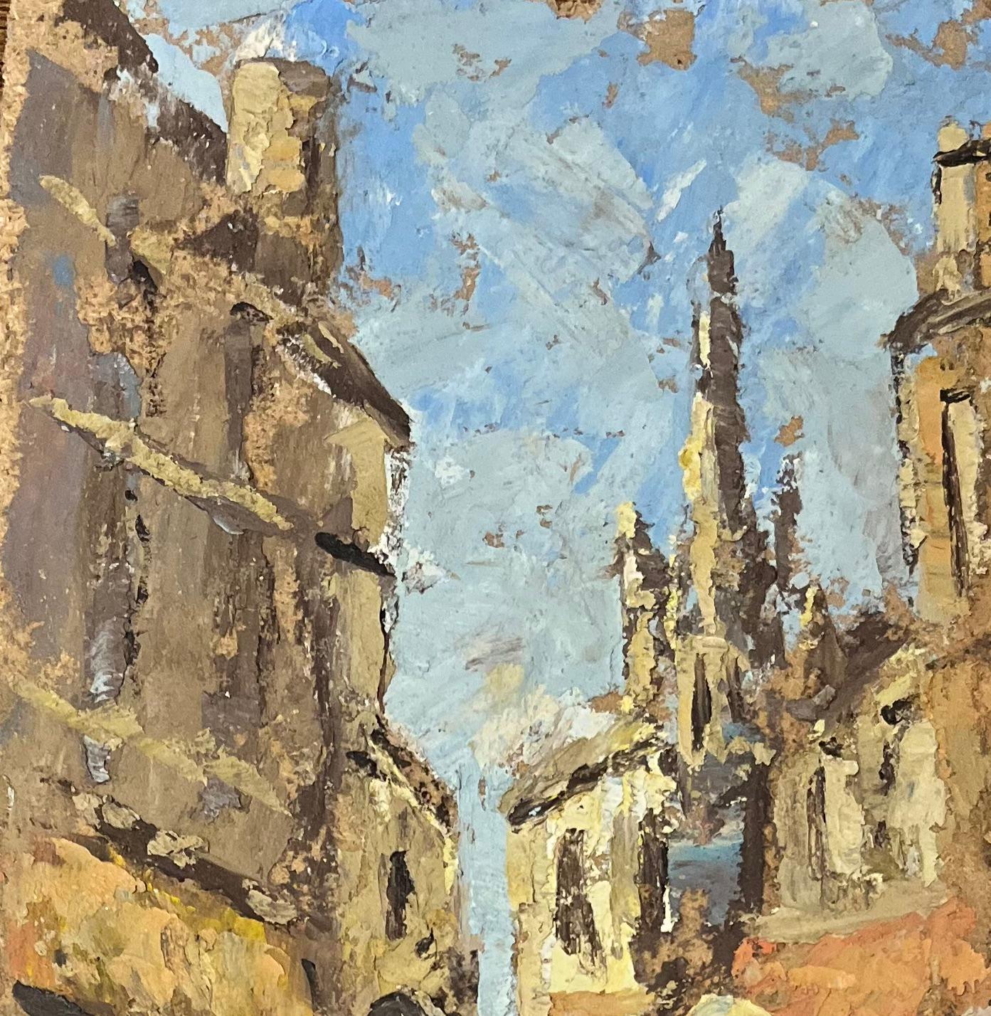 French Impressionist Oil Painting of Figures Walking Along a Street in a Town For Sale 3