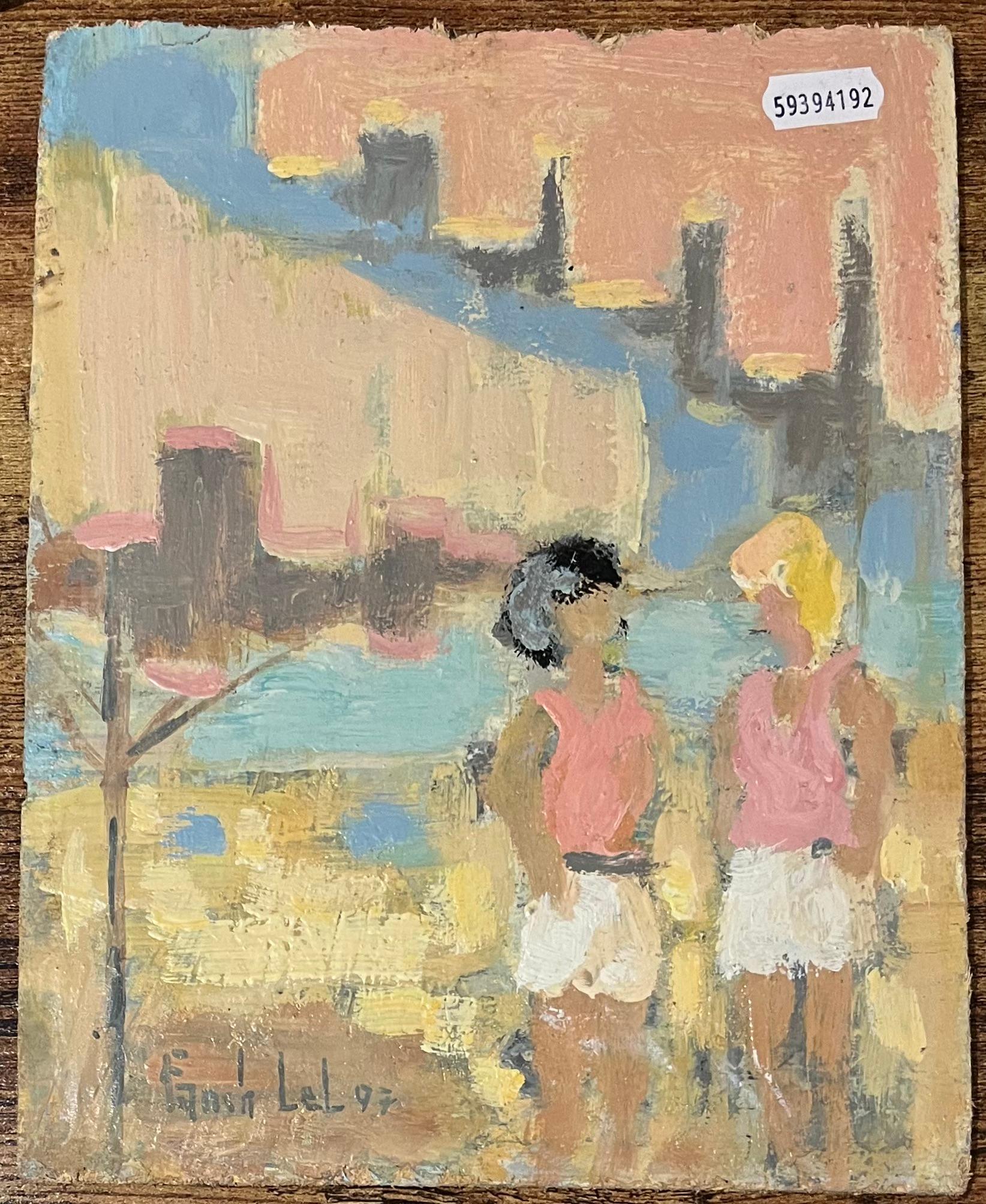 French Impressionist Oil Painting of Figures Walking Along a Street in a Town For Sale 4