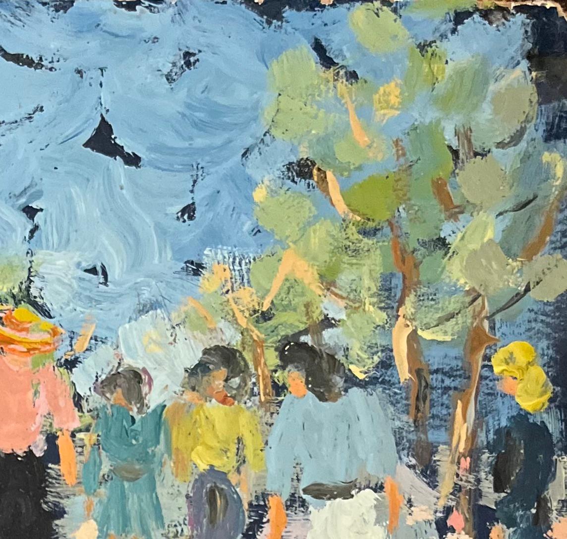 French Impressionist Oil Painting of Figures Walking Through a Sunlit Park For Sale 2