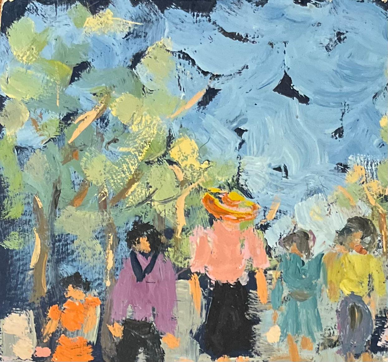 French Impressionist Oil Painting of Figures Walking Through a Sunlit Park For Sale 3