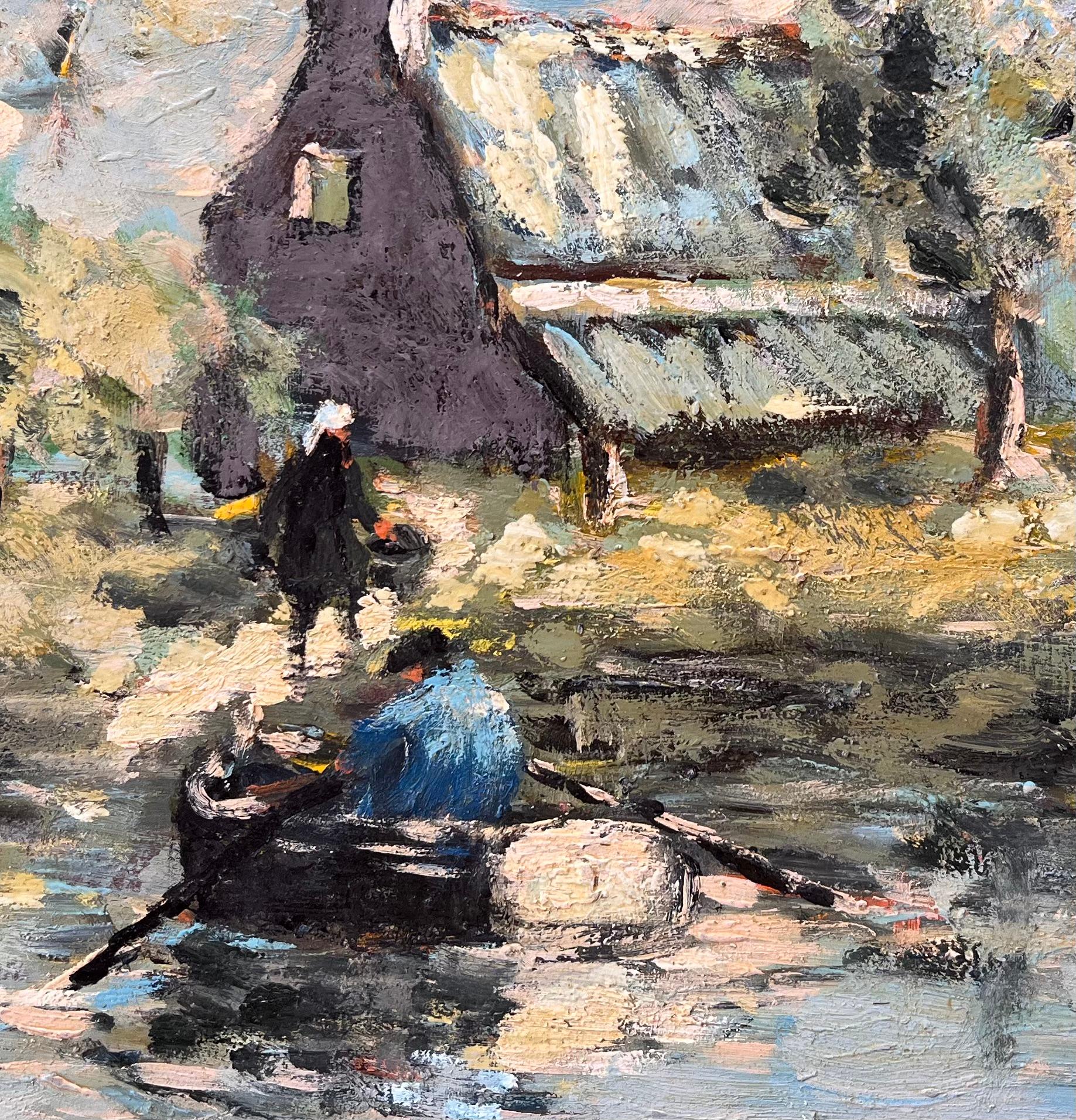 Französisches impressionistisches Ölgemälde von Fischern im Landhausstil, Ölgemälde im Angebot 2