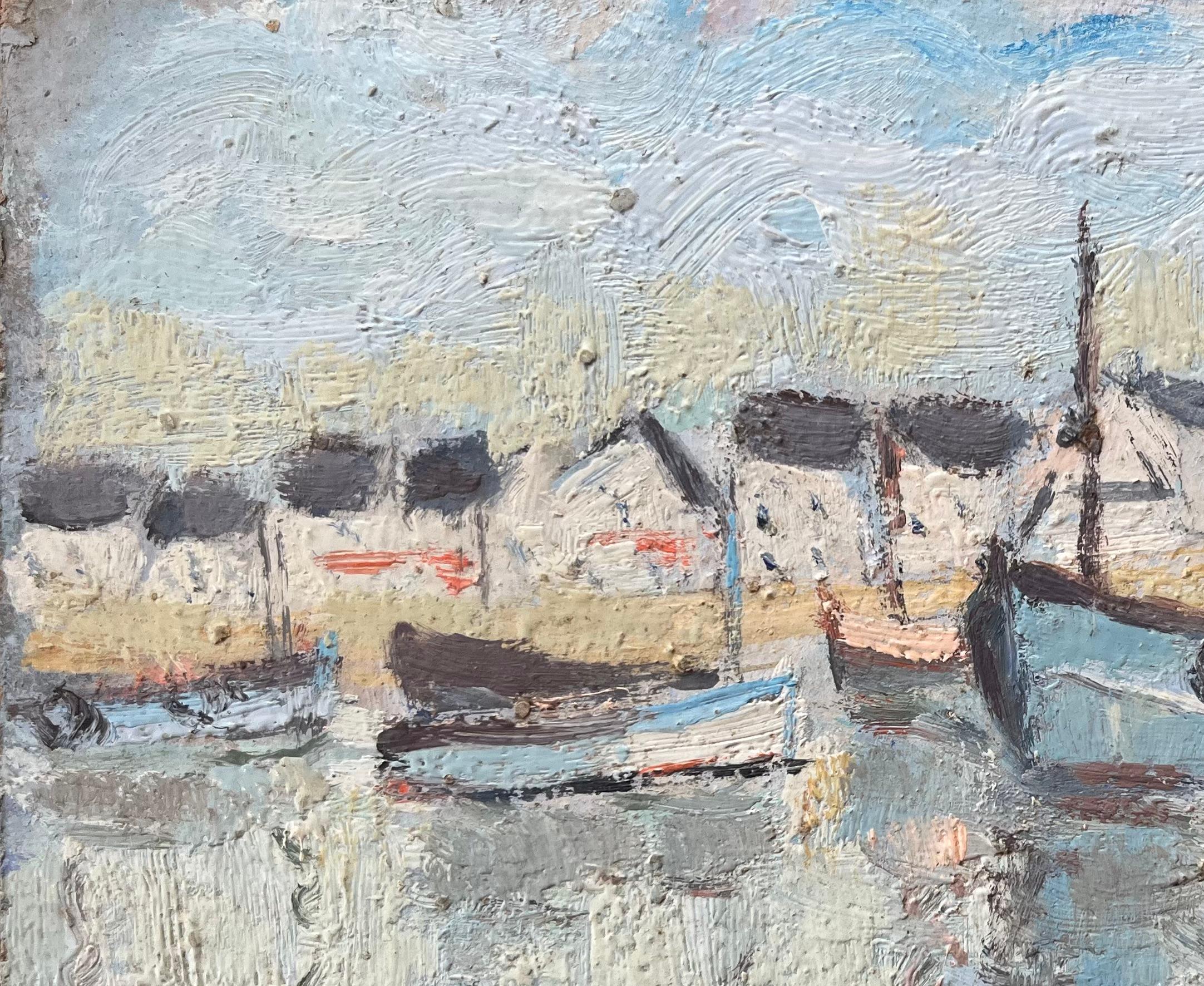 French Impressionist Oil Painting of Fishing Boats in La Trinité Harbor For Sale 1