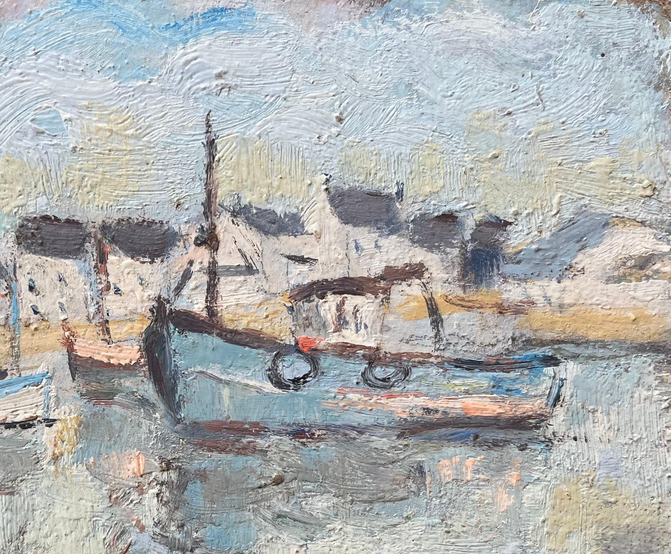 French Impressionist Oil Painting of Fishing Boats in La Trinité Harbor For Sale 2