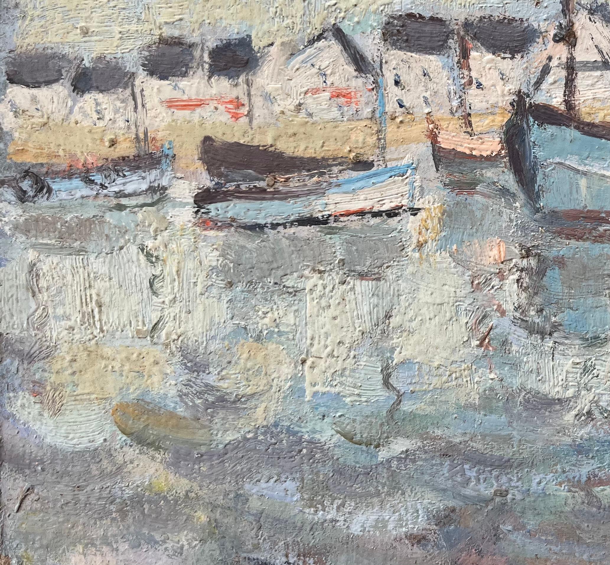 French Impressionist Oil Painting of Fishing Boats in La Trinité Harbor For Sale 3