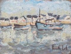 French Impressionist Oil Painting of Fishing Boats in La Trinité Harbor