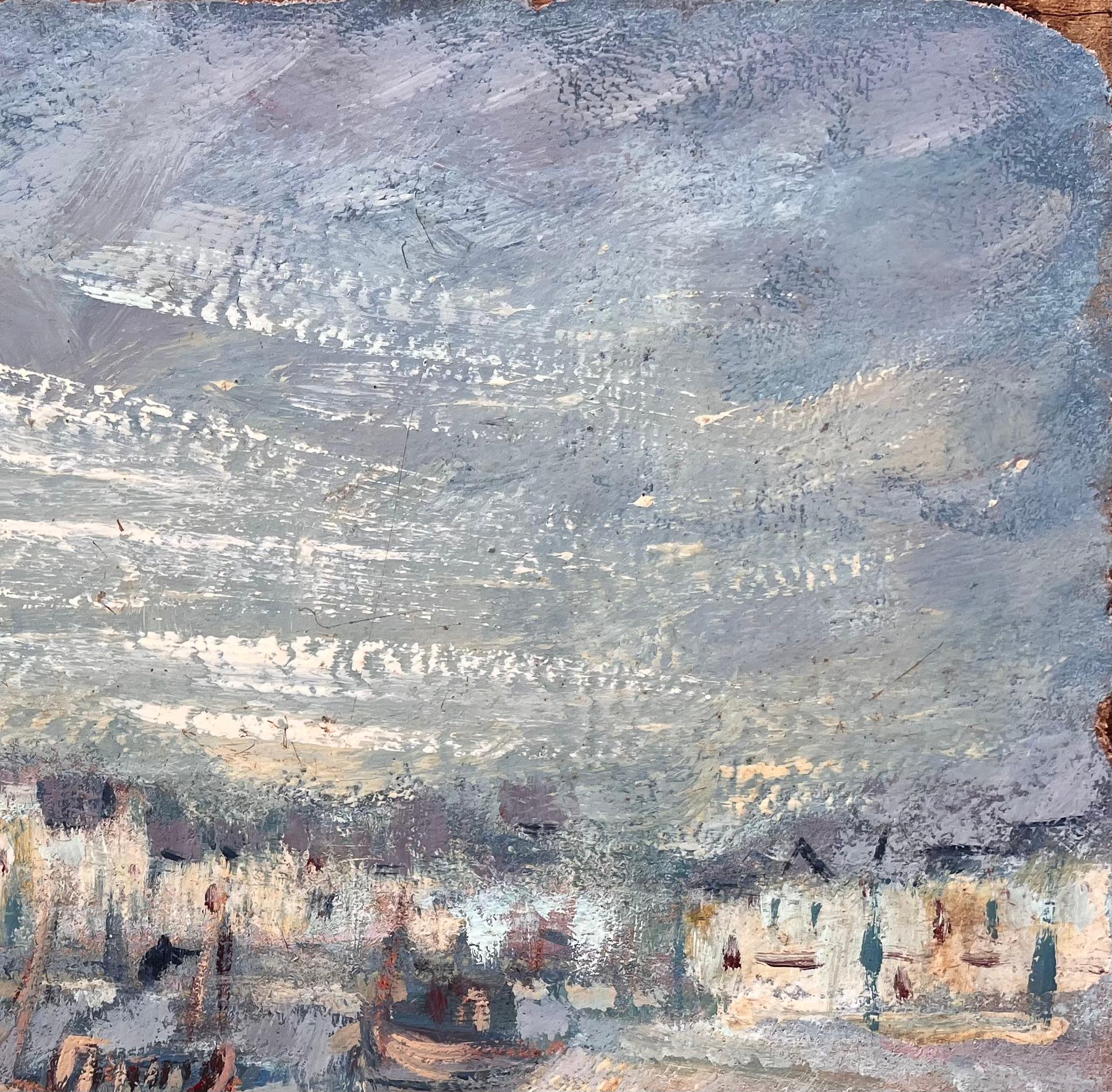 Französisches impressionistisches Ölgemälde von Fischerbooten in Port en Bessin, Normandie, Französisch im Angebot 1