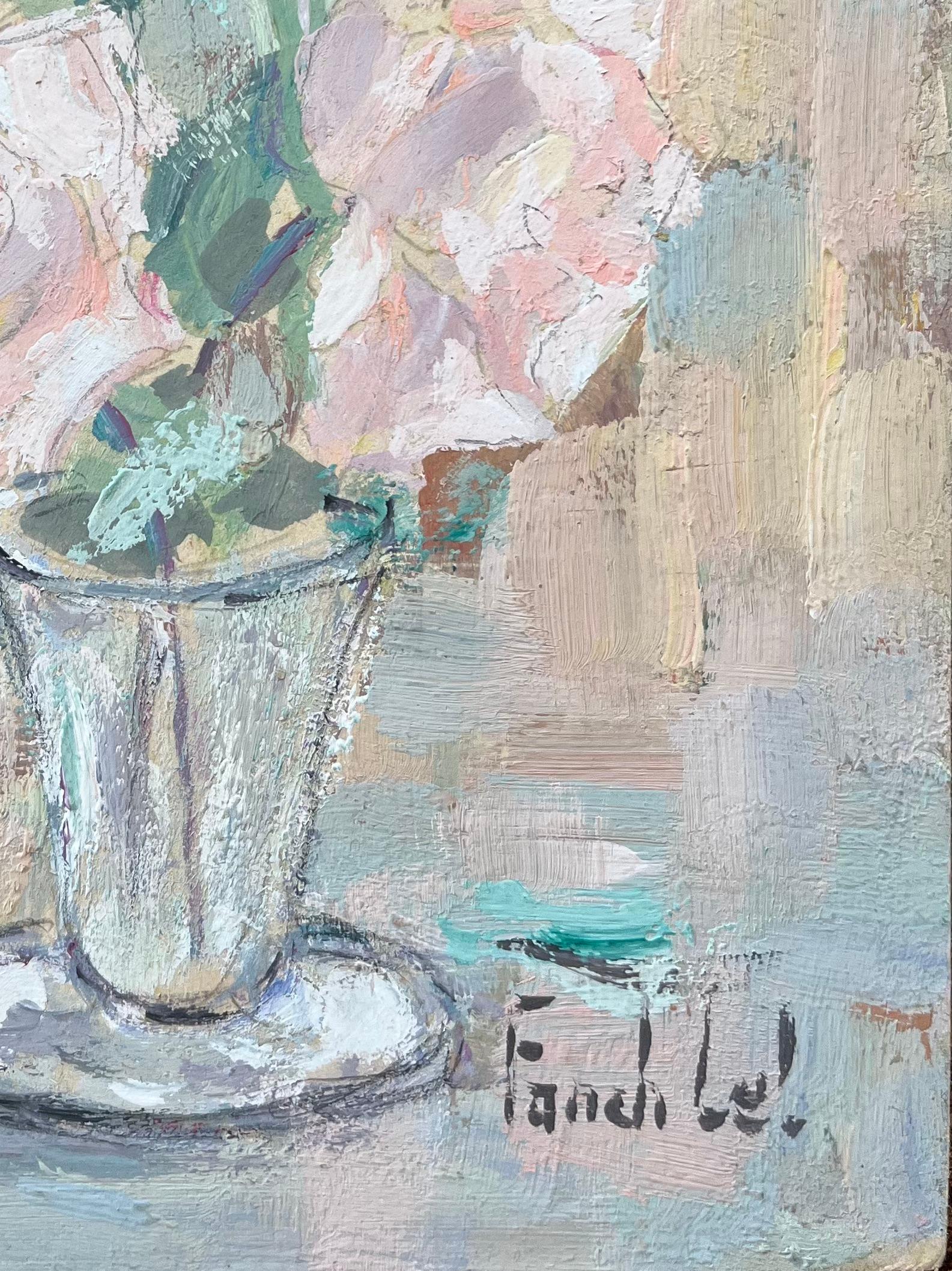 Title: French Impressionist Oil Painting of Flowers in a Glass Vase
By Fanch Lel (French b. 1930)
Size: 9.5 x 7 inches (height x width)
Signed: Yes
Oil painting on board, unframed
Condition: The painting is in good condition, with minor signs of