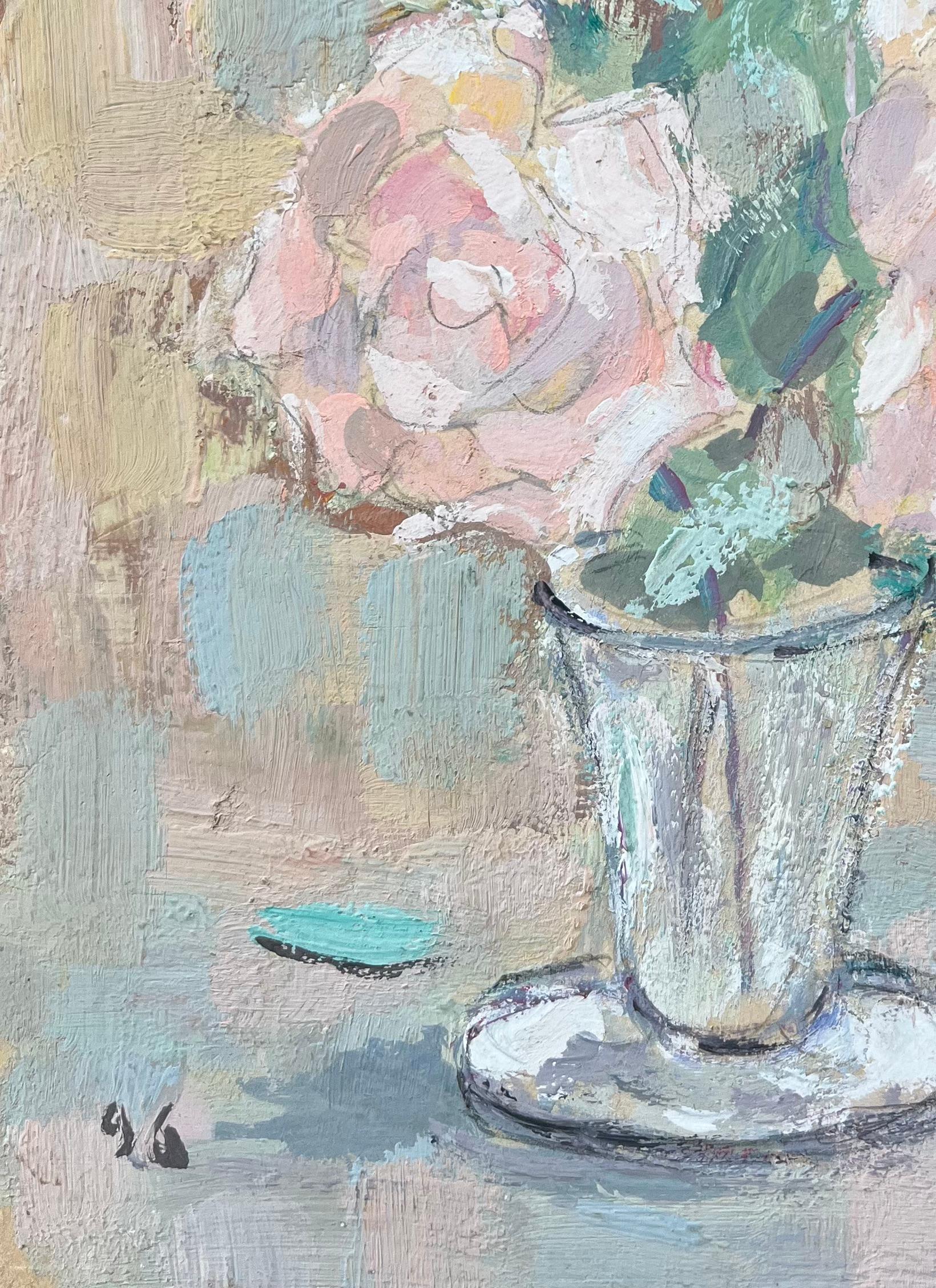 French Impressionist Oil Painting of Flowers in a Glass Vase For Sale 1