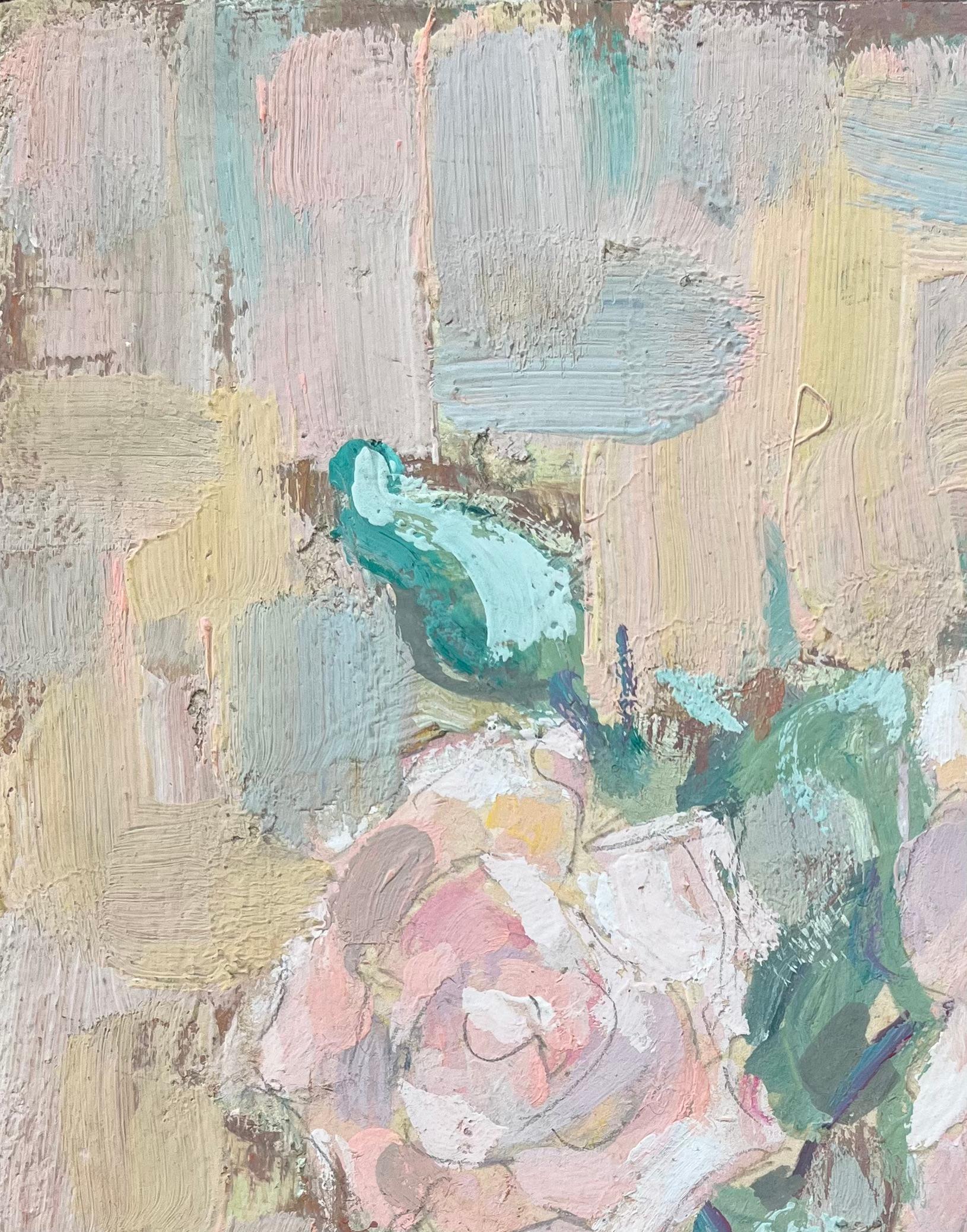 French Impressionist Oil Painting of Flowers in a Glass Vase For Sale 3