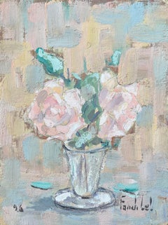 French Impressionist Oil Painting of Flowers in a Glass Vase