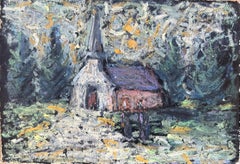 French Impressionist Oil Painting of French Chapel in a Forested Landscape