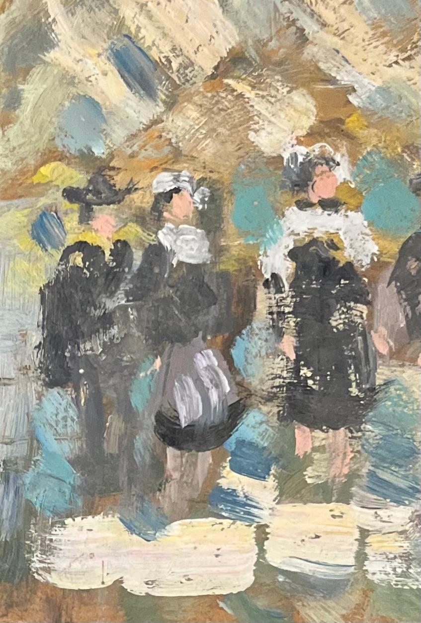 French Impressionist Oil Painting of Gathering of Breton Women in Dol-de-Bretag For Sale 1