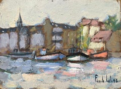 French Impressionist Oil Painting of Honfleur Harbor Scene