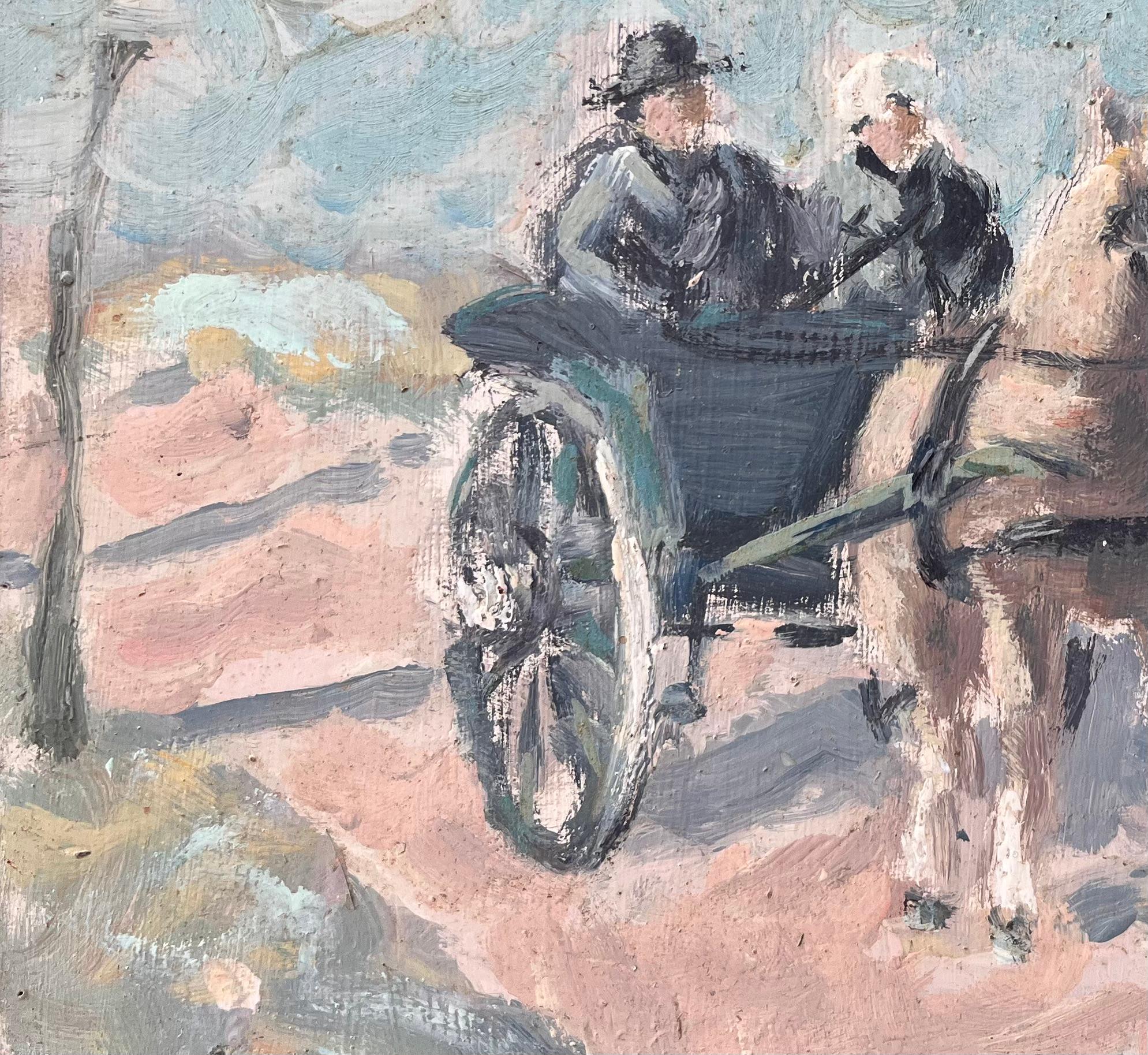 Peinture à l'huile impressionniste française représentant une promenade à cheval et en calèche dans la campagne - Impressionnisme Painting par Fanch Lel