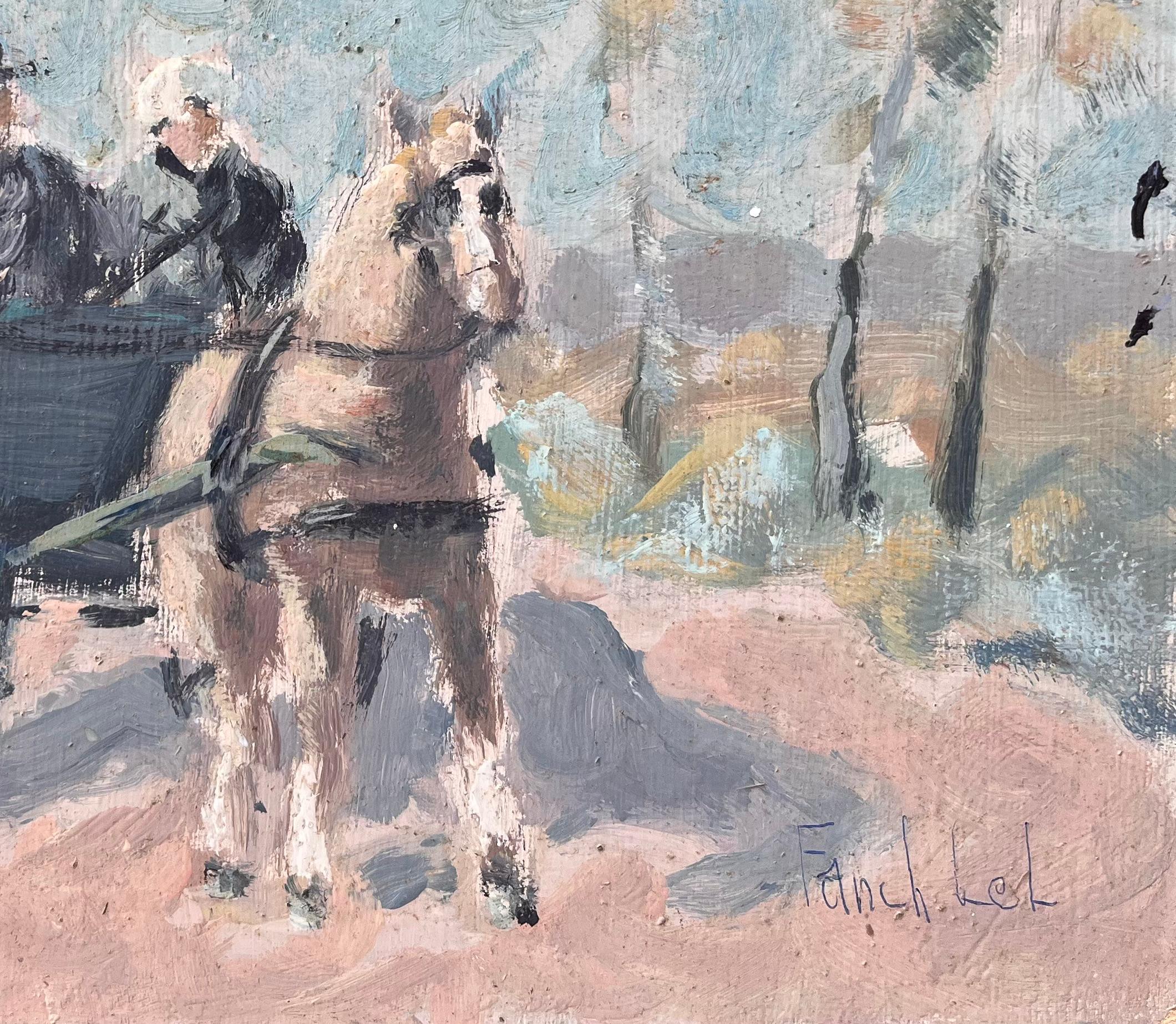 Titre : Peinture à l'huile impressionniste française d'une promenade à cheval et en calèche à travers la campagne
par Fanch Lel
Signé : Oui
Taille : 8.75 pouces (hauteur) x 10.75 pouces (largeur)
Moyen d'expression : Huile sur carton, non