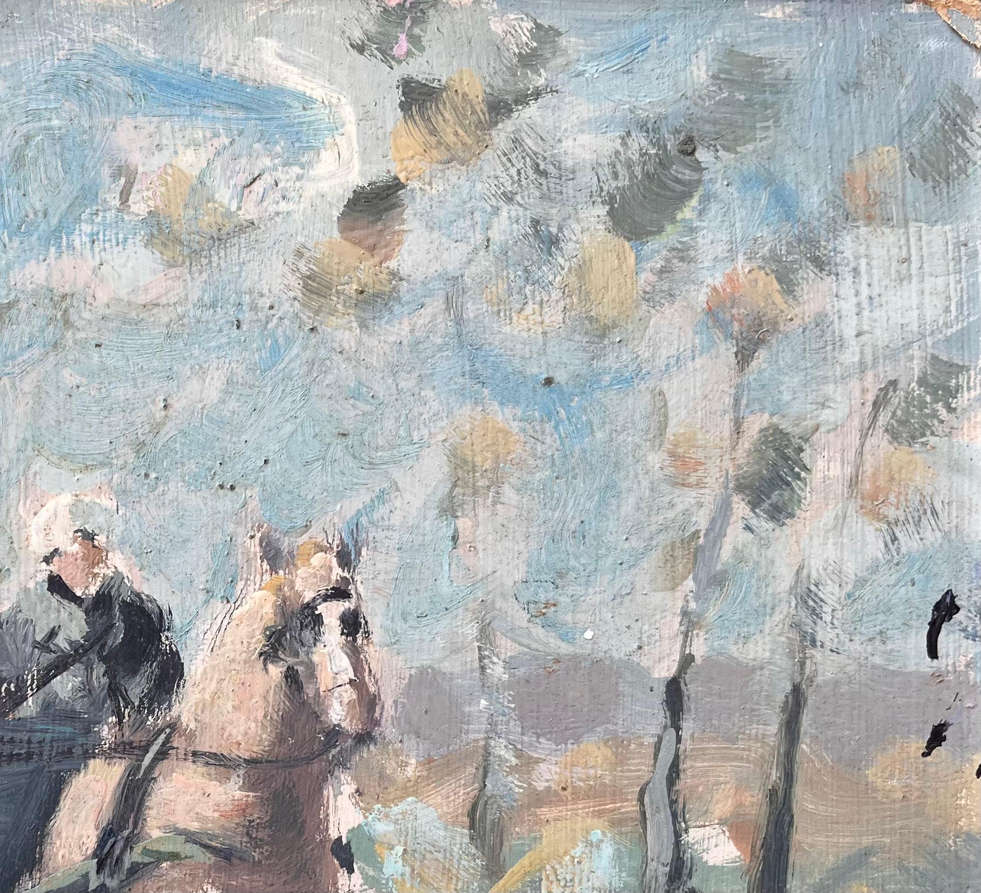 Peinture à l'huile impressionniste française représentant une promenade à cheval et en calèche dans la campagne en vente 1