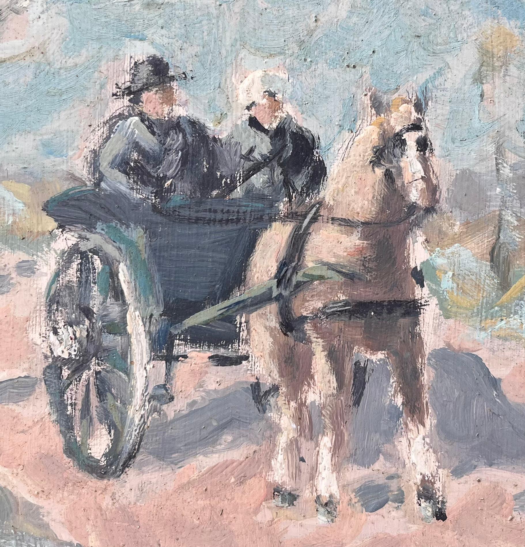 Peinture à l'huile impressionniste française représentant une promenade à cheval et en calèche dans la campagne en vente 2