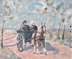 French Impressionist Oil Painting of Horse and Carriage Ride through the Country