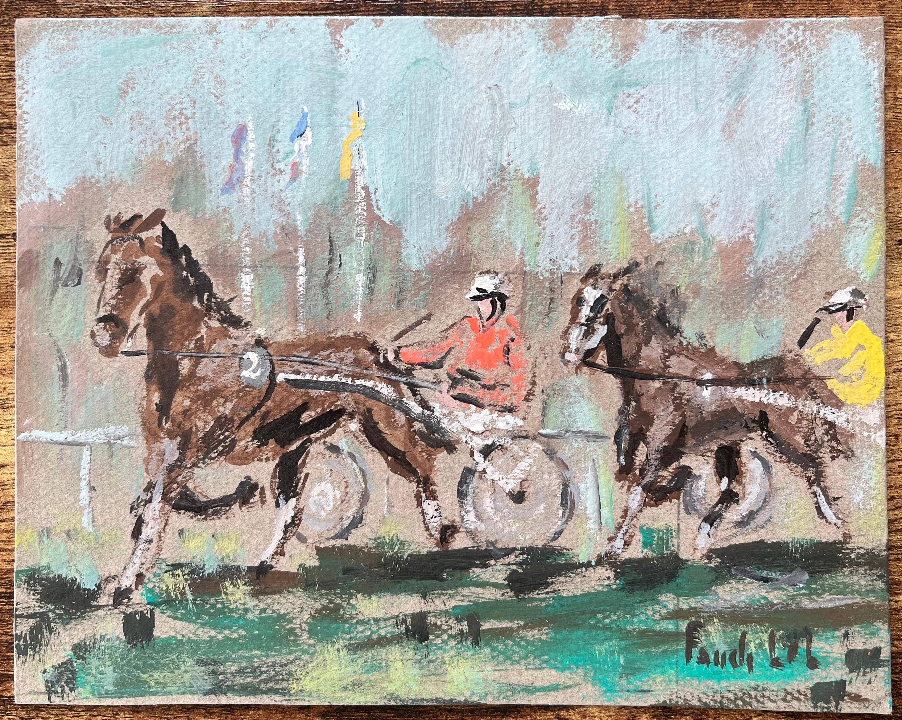 Dipinto a olio impressionista francese con corse di cavalli a Courses de Marville - Painting di Fanch Lel