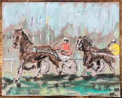 French Impressionist Oil Painting of Horse Racing at Courses de Marville