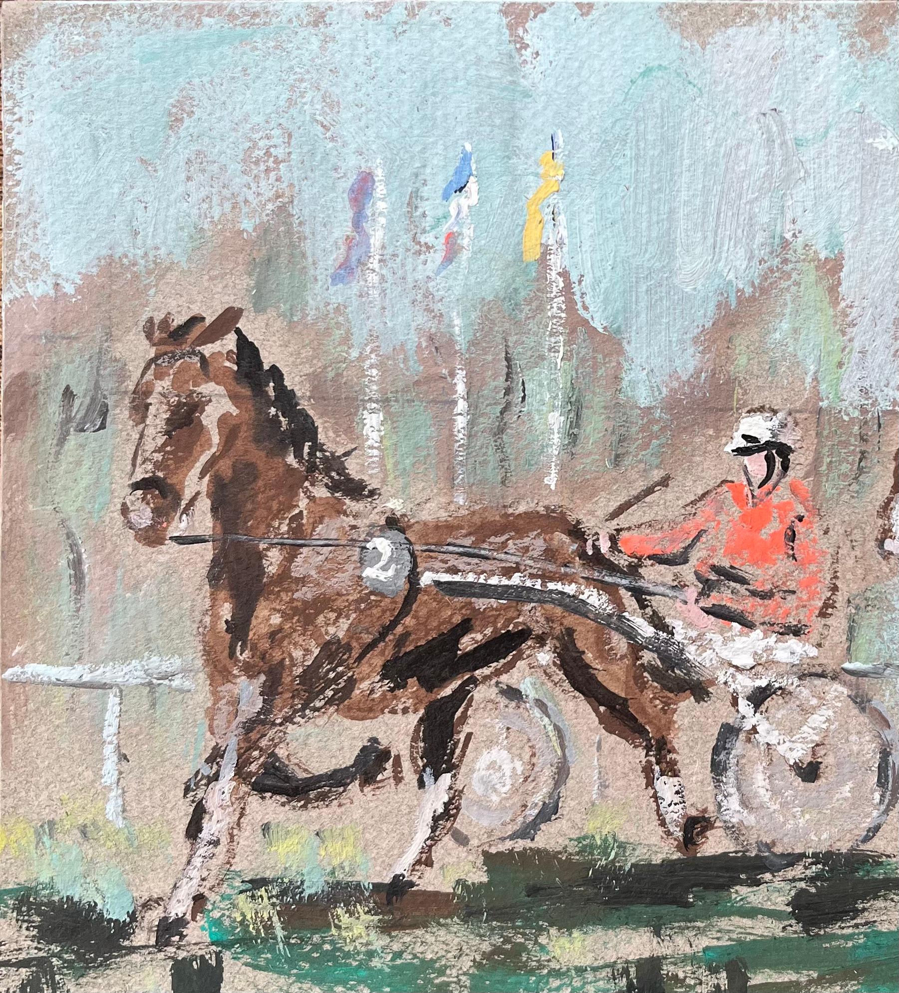 Titolo: Pittura a olio impressionista francese di corse di cavalli a Courses de Marville
Di Fanch Lel (francese, nato nel 1930)
Dimensioni: 6,75 x 8,5 pollici (altezza x larghezza)
Firmato: Yes One
Pittura a olio su cartoncino, senza cornice
Condit: