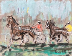French Impressionist Oil Painting of Horse Racing at Courses de Marville