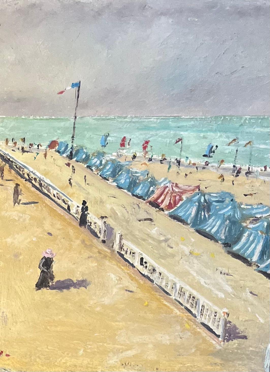 French Impressionist Oil Painting of La Plage de Cabourg, a Picturesque Beach 1
