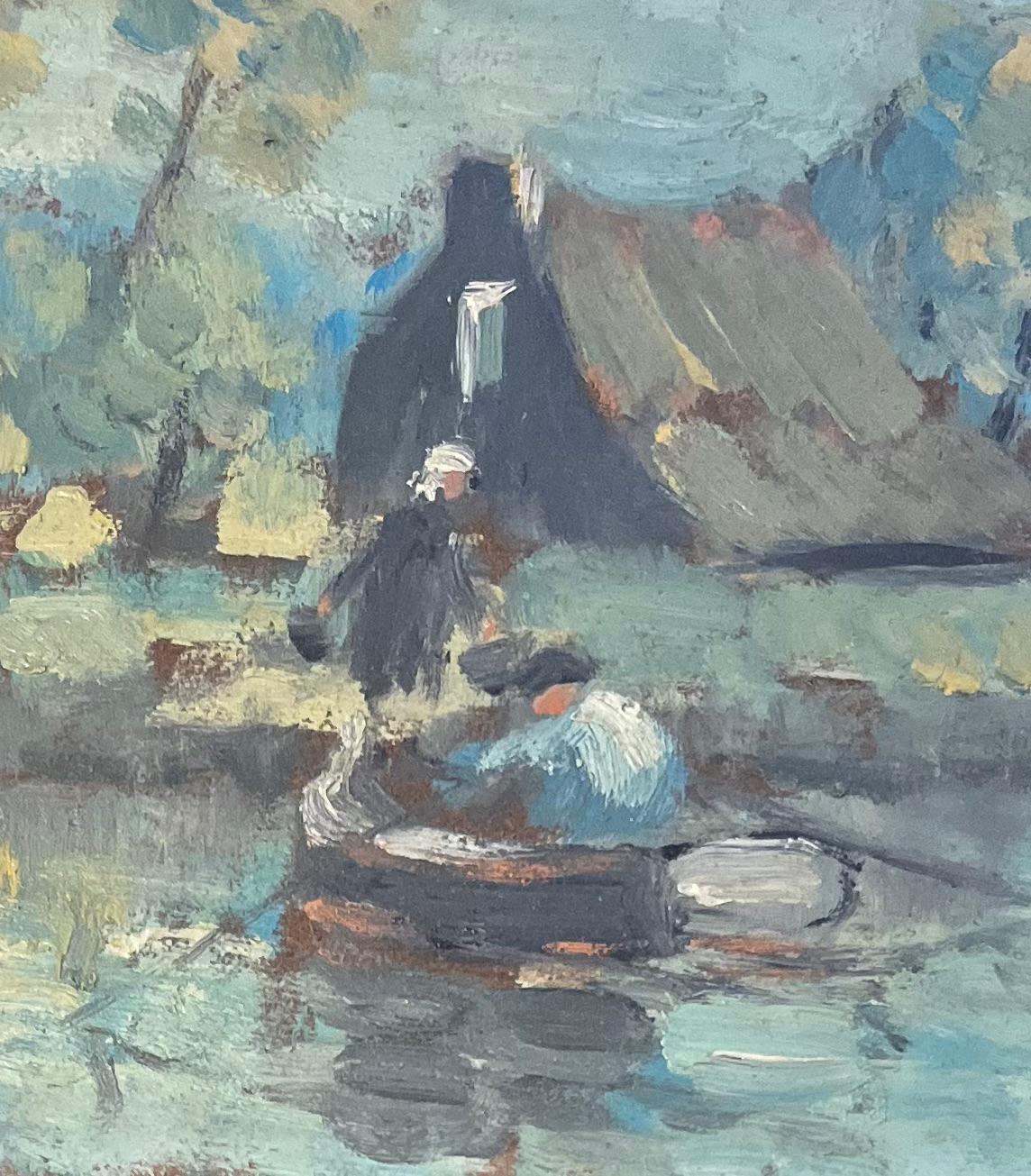 Quadro a olio impressionista francese di La Vieille Ferme, Vandea, con barca a remi - Painting Impressionismo di Fanch Lel