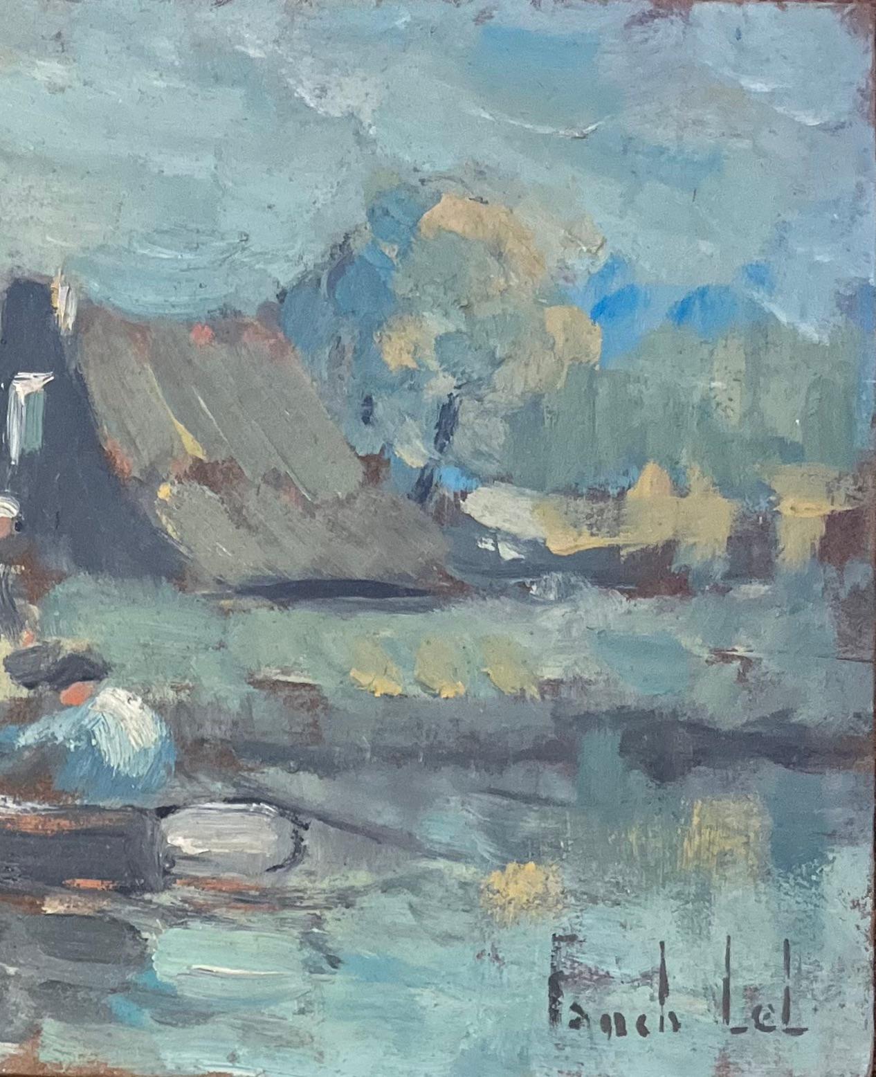 Titolo: Pittura a olio impressionista francese di La Vieille Ferme, Vandea, con barca a remi
Di Fanch Lel (francese, nato nel 1930)
Dimensioni: 8,5 x 10,5 pollici (altezza x larghezza)
Firmato: Yes One
Pittura a olio su tavola, senza cornice
Condit: