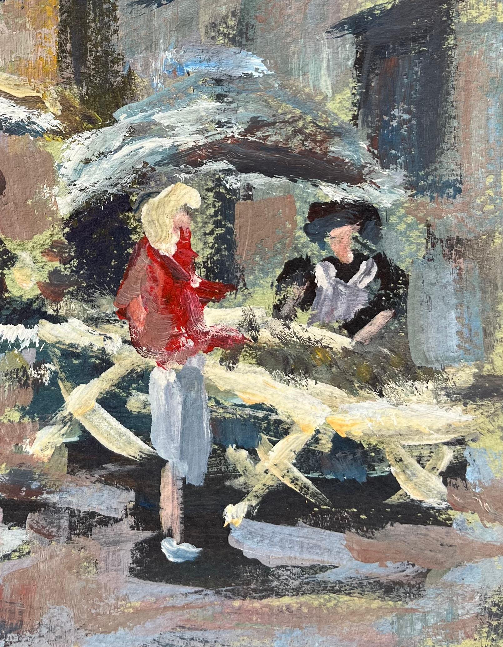 Quadro a olio impressionista francese di scena di mercato 