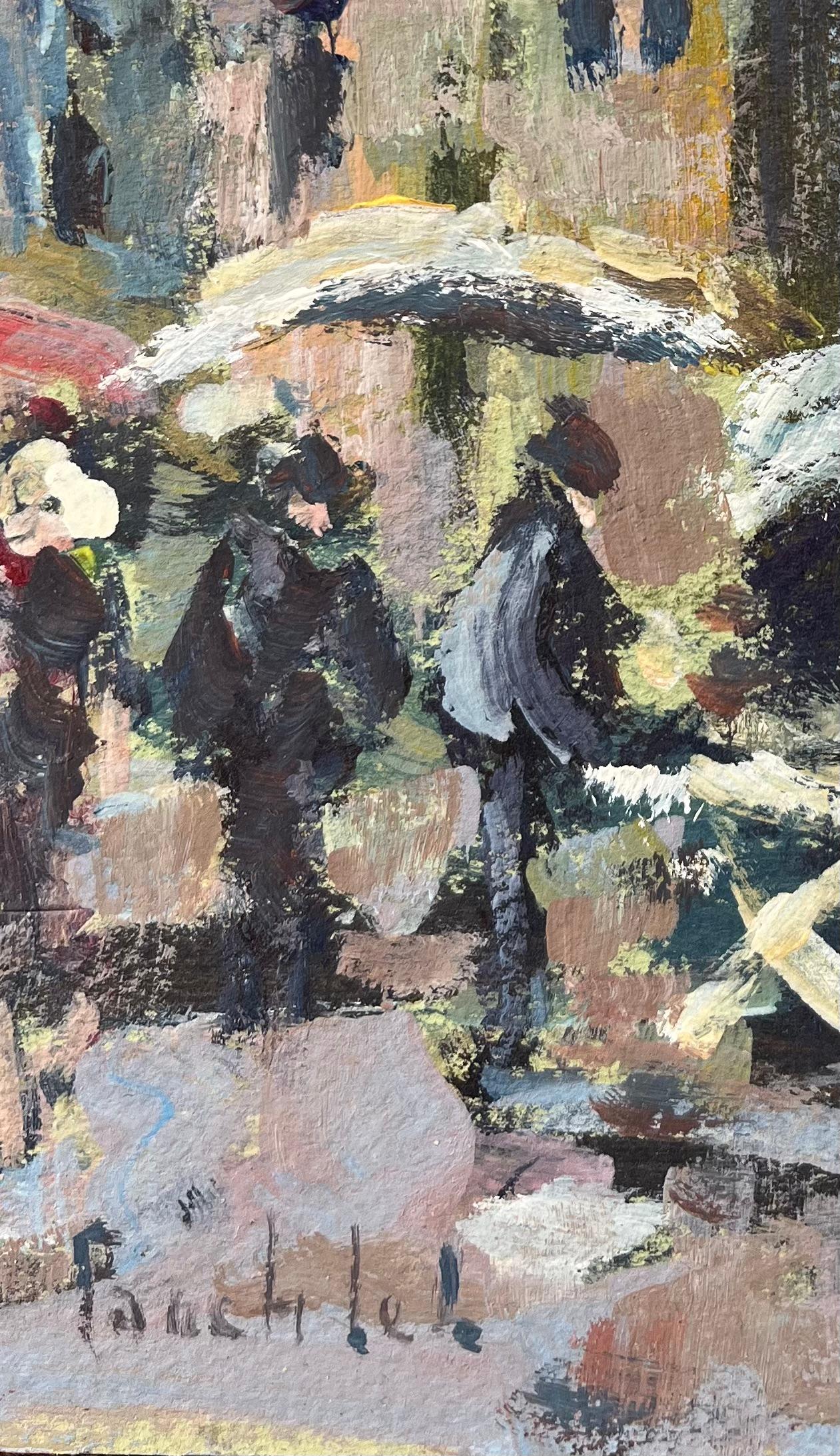 Quadro a olio impressionista francese di scena di mercato 