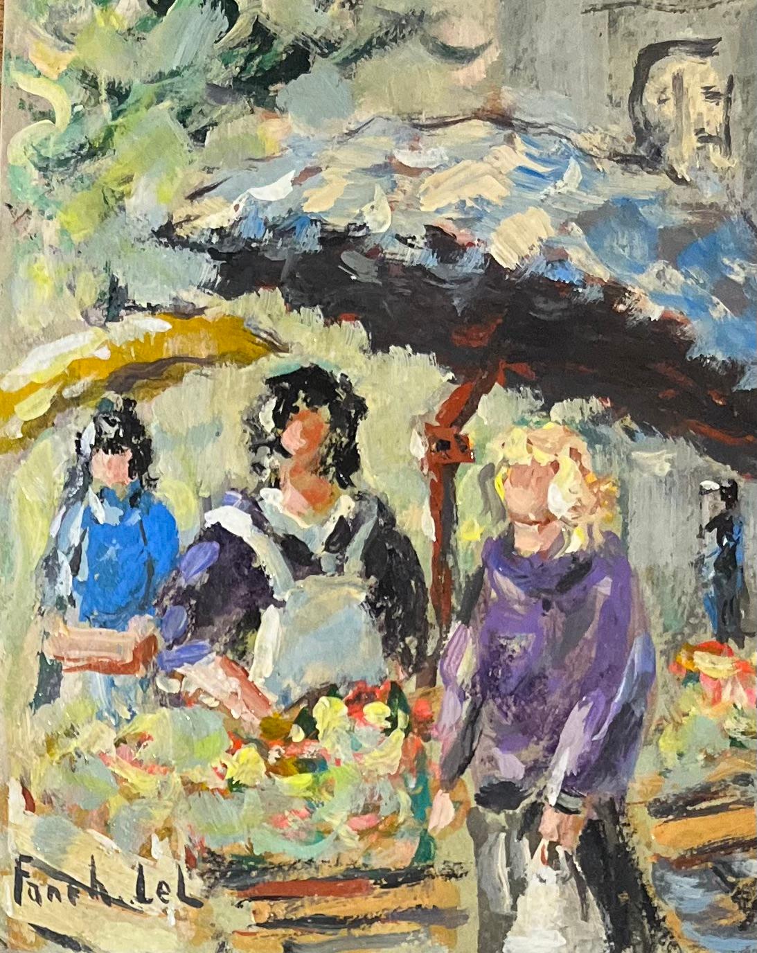 French Impressionist Oil Painting of Le Marché Scene with Figures For Sale 1