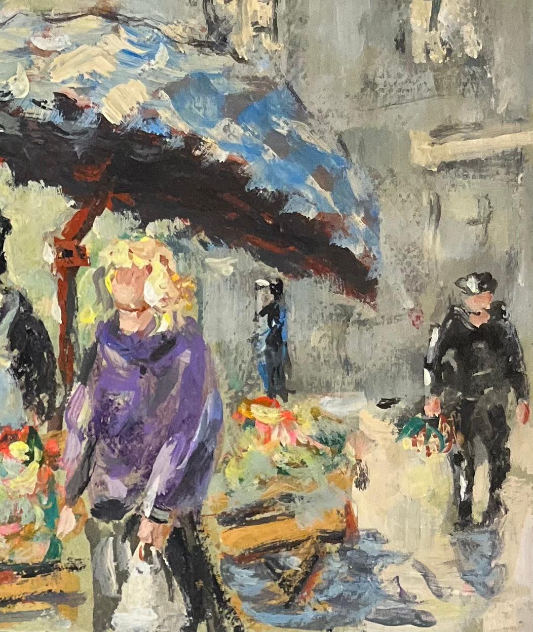 French Impressionist Oil Painting of Le Marché Scene with Figures For Sale 2