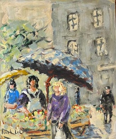 Óleo Impresionista Francés de Escena de Le Marché con Figuras