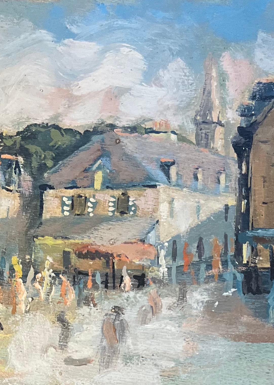 Óleo impresionista francés de Día de mercado en un pueblo francés - Painting de Fanch Lel