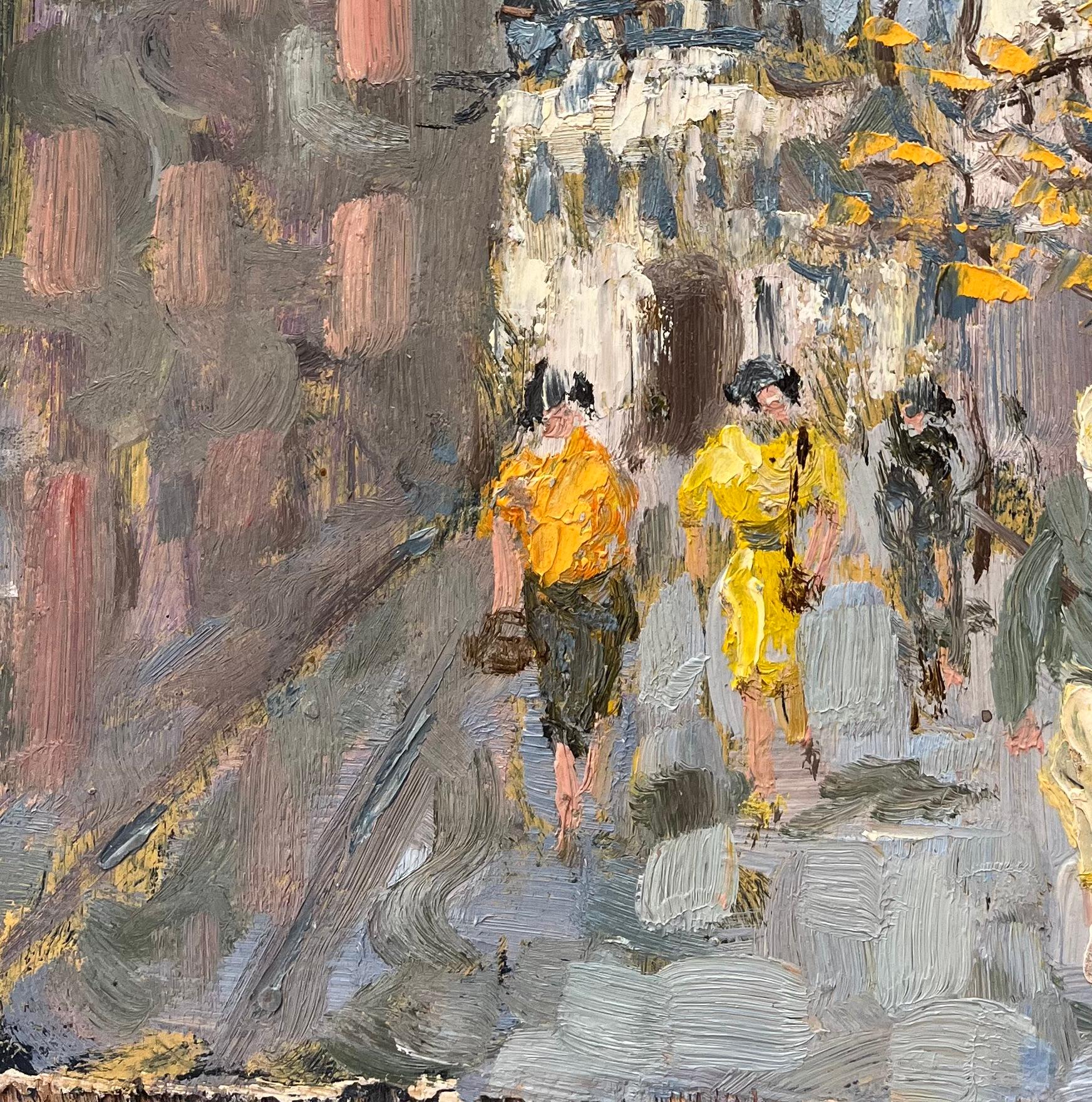 Quadro a olio impressionista francese di Montmartre con la Basilica del Sacro Cuore - Landscape Painting Grigio di Fanch Lel