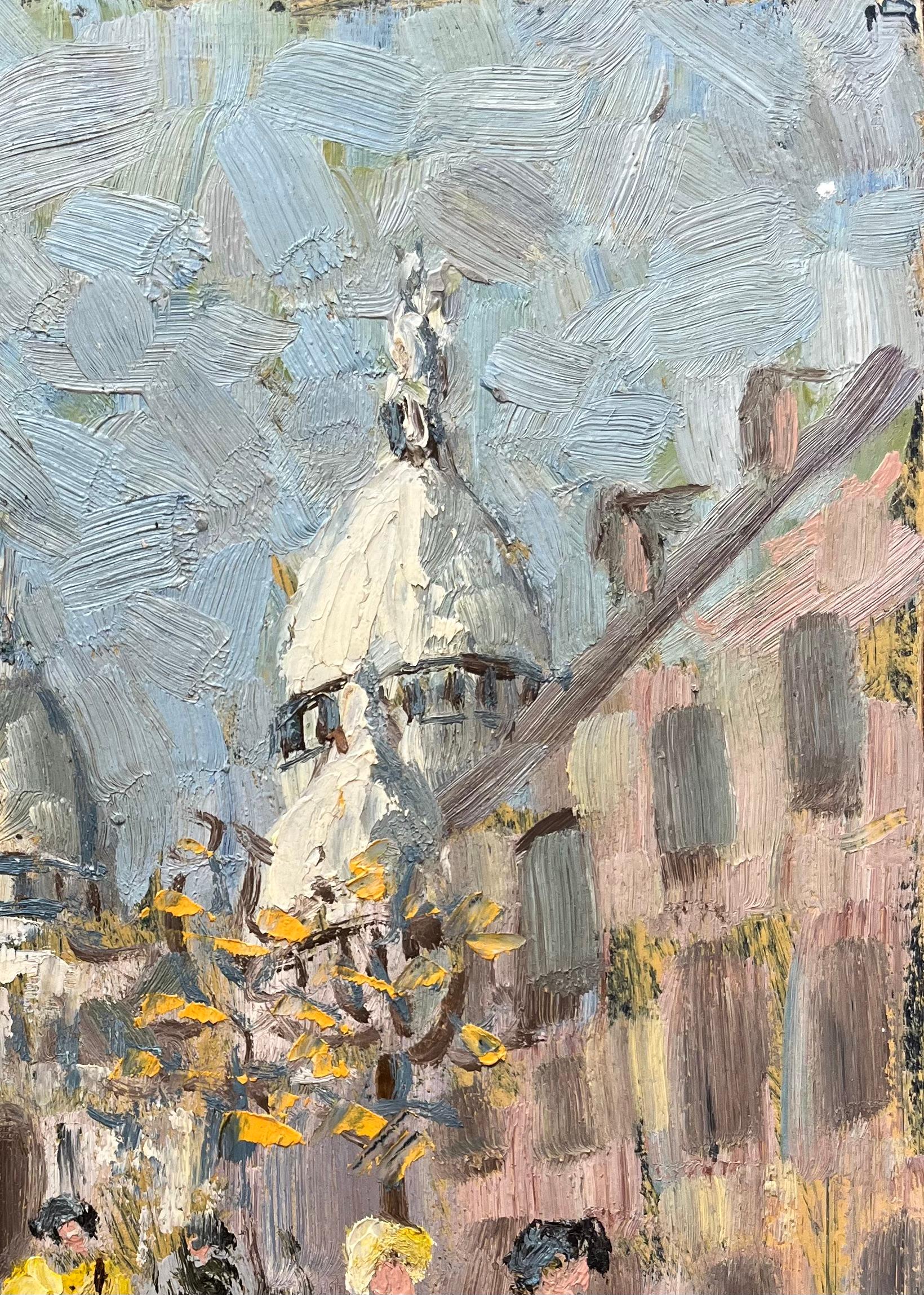 Titolo: Pittura a olio impressionista francese di Montmartre con la Basilica del Sacro Cuore
Di Fanch Lel (francese, nato nel 1930)
Dimensioni: 10,5 x 8,75 pollici (altezza x larghezza)
Pittura a olio su tavola, senza cornice
Condit: Il dipinto è in