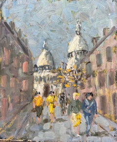 Peinture impressionniste française de Montmartre avec la basilique du Sacré-Cœur