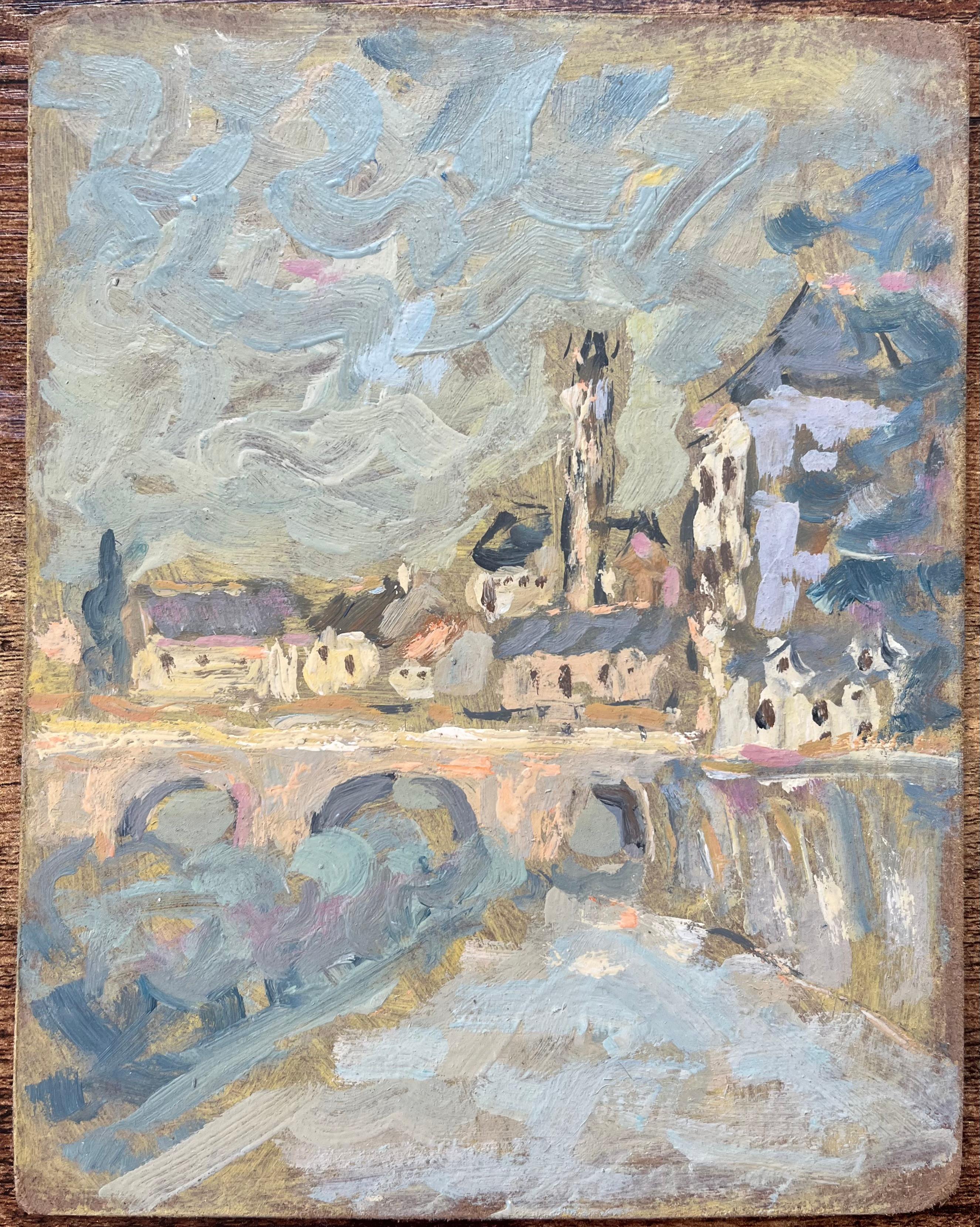 Óleo impresionista francés de Moret-sur-Loing, Francia - Painting de Fanch Lel
