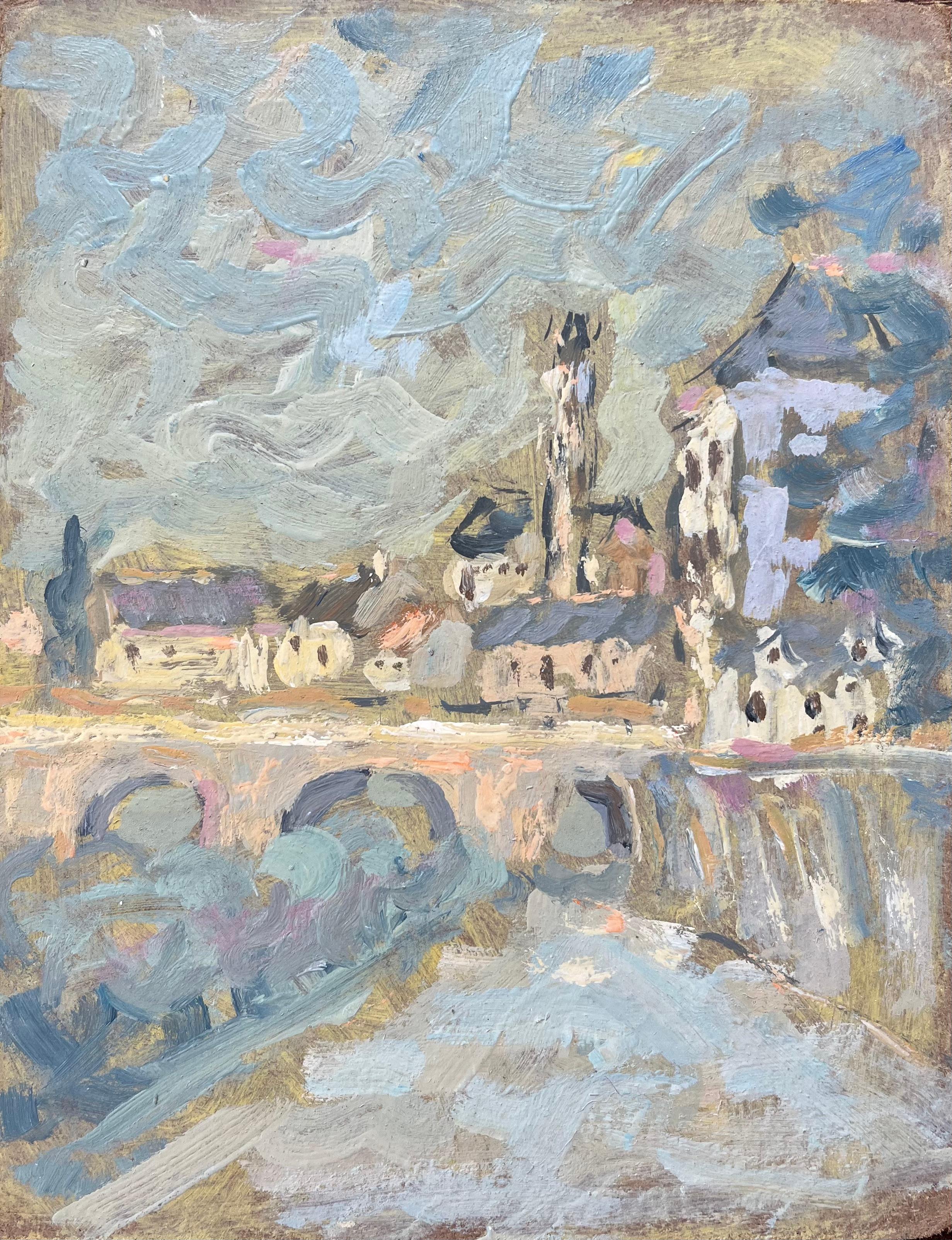 Landscape Painting de Fanch Lel - Óleo impresionista francés de Moret-sur-Loing, Francia