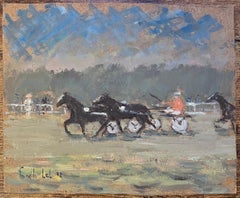 French Impressionist Oil Painting of Onlookers Watching Harness Racing