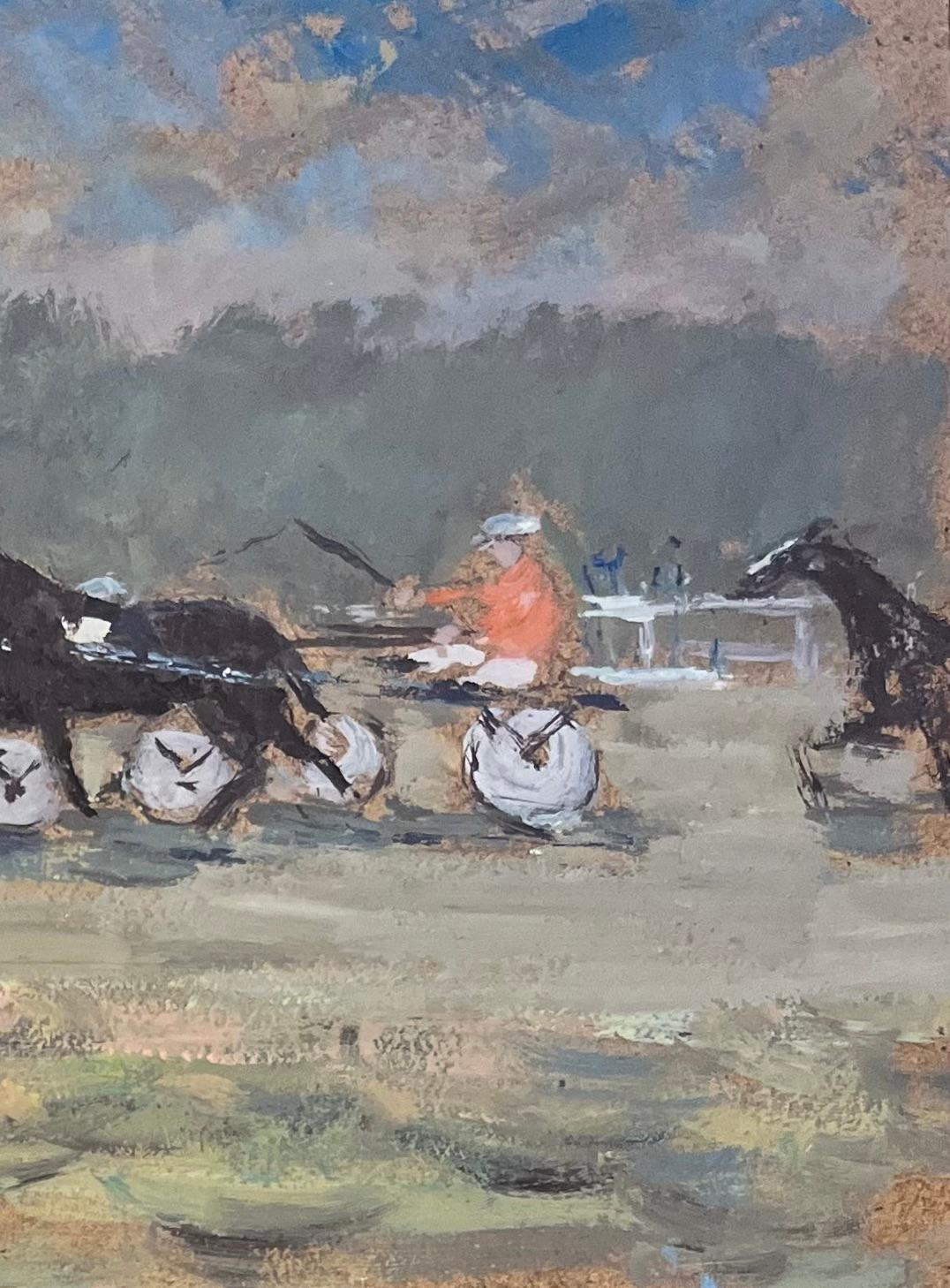 Pintura al óleo impresionista francesa de espectadores viendo carreras de caballos - Painting Impresionista de Fanch Lel