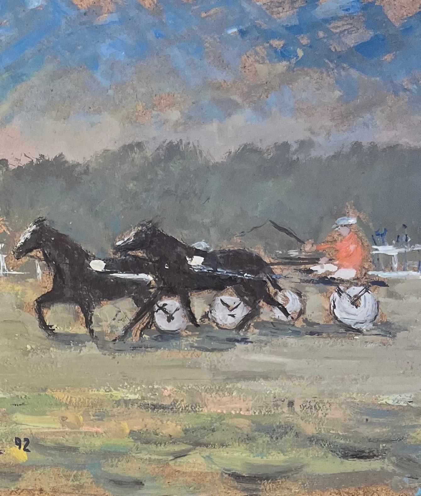 Pintura al óleo impresionista francesa de espectadores viendo carreras de caballos - Landscape Painting Gris de Fanch Lel