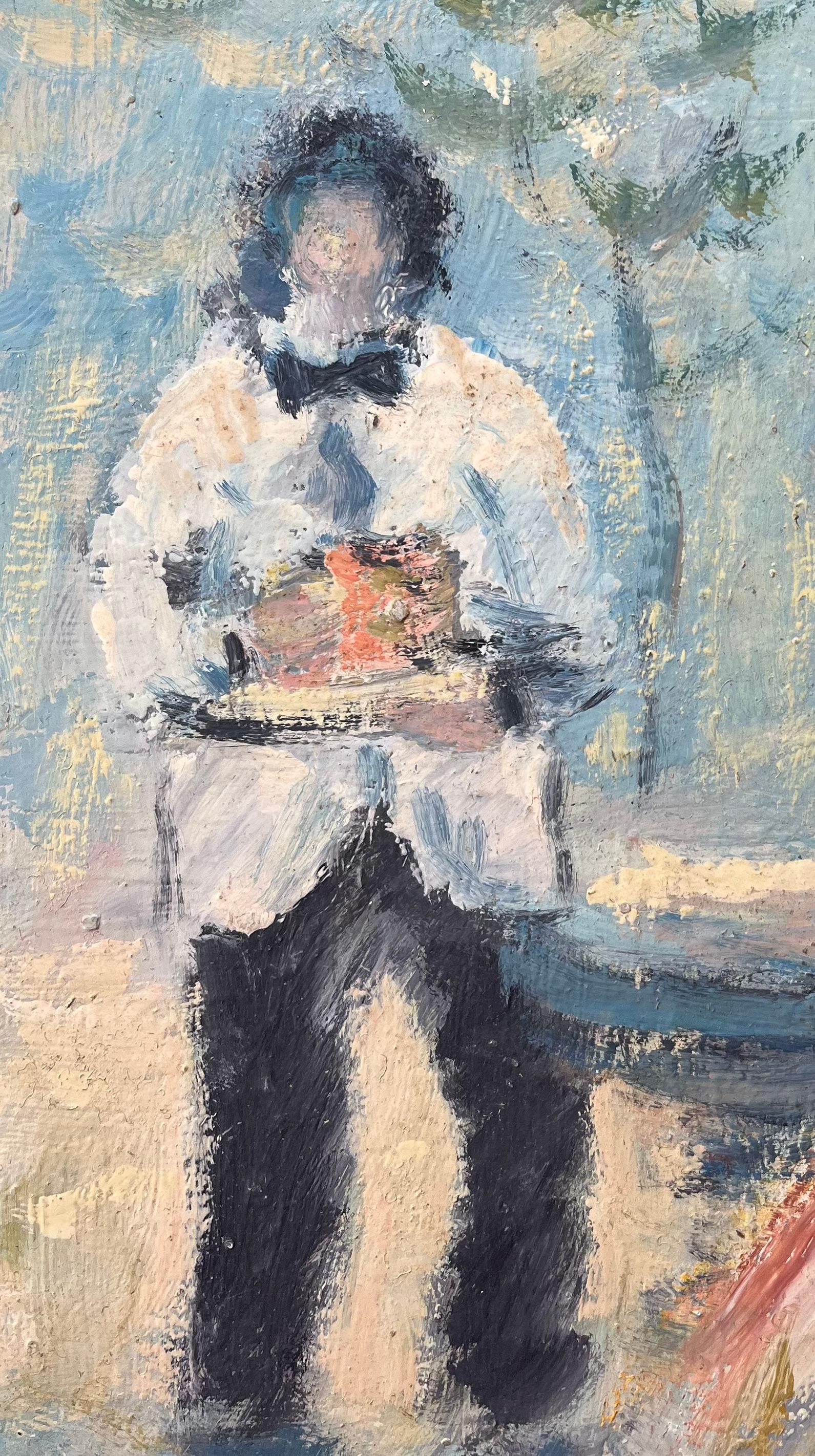 Französischer Impressionist Ölgemälde der provenzalischen Service im Garten (Grau), Landscape Painting, von Fanch Lel