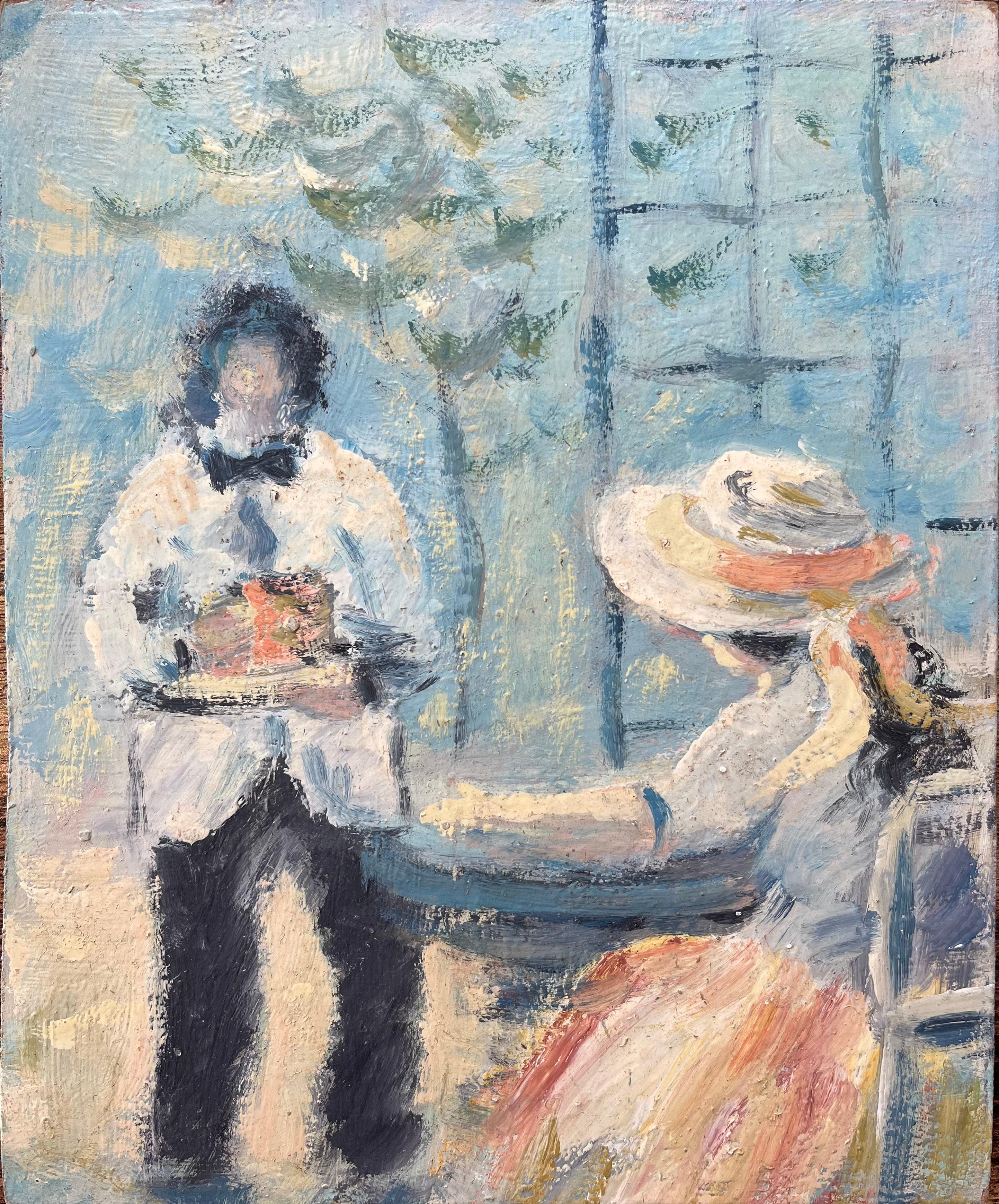 Pintura al óleo impresionista francesa de Servicio provenzal en el jardín