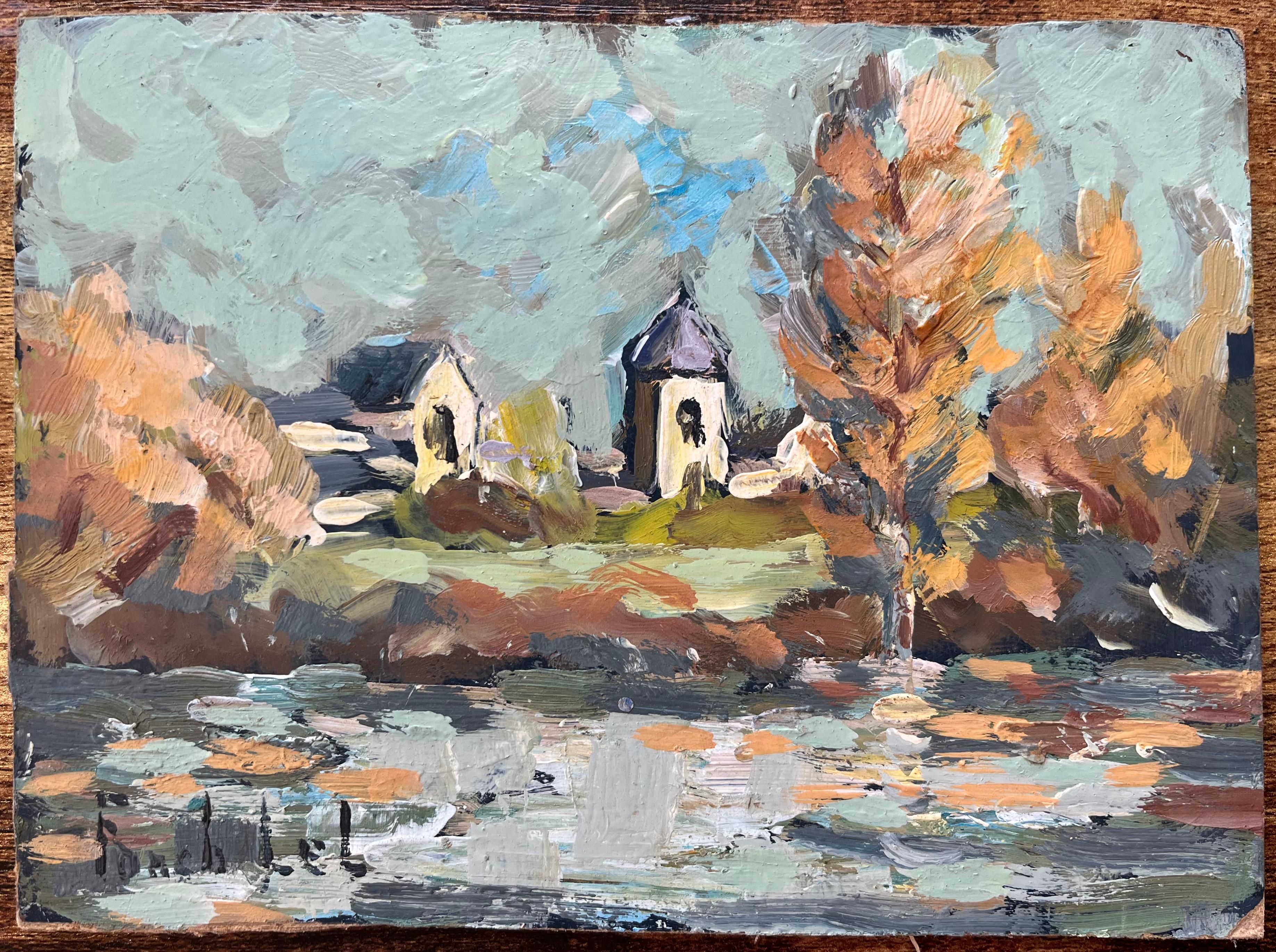 Peinture impressionniste française d'une scène de rivière à Guînes, dans le nord de la France - Painting de Fanch Lel