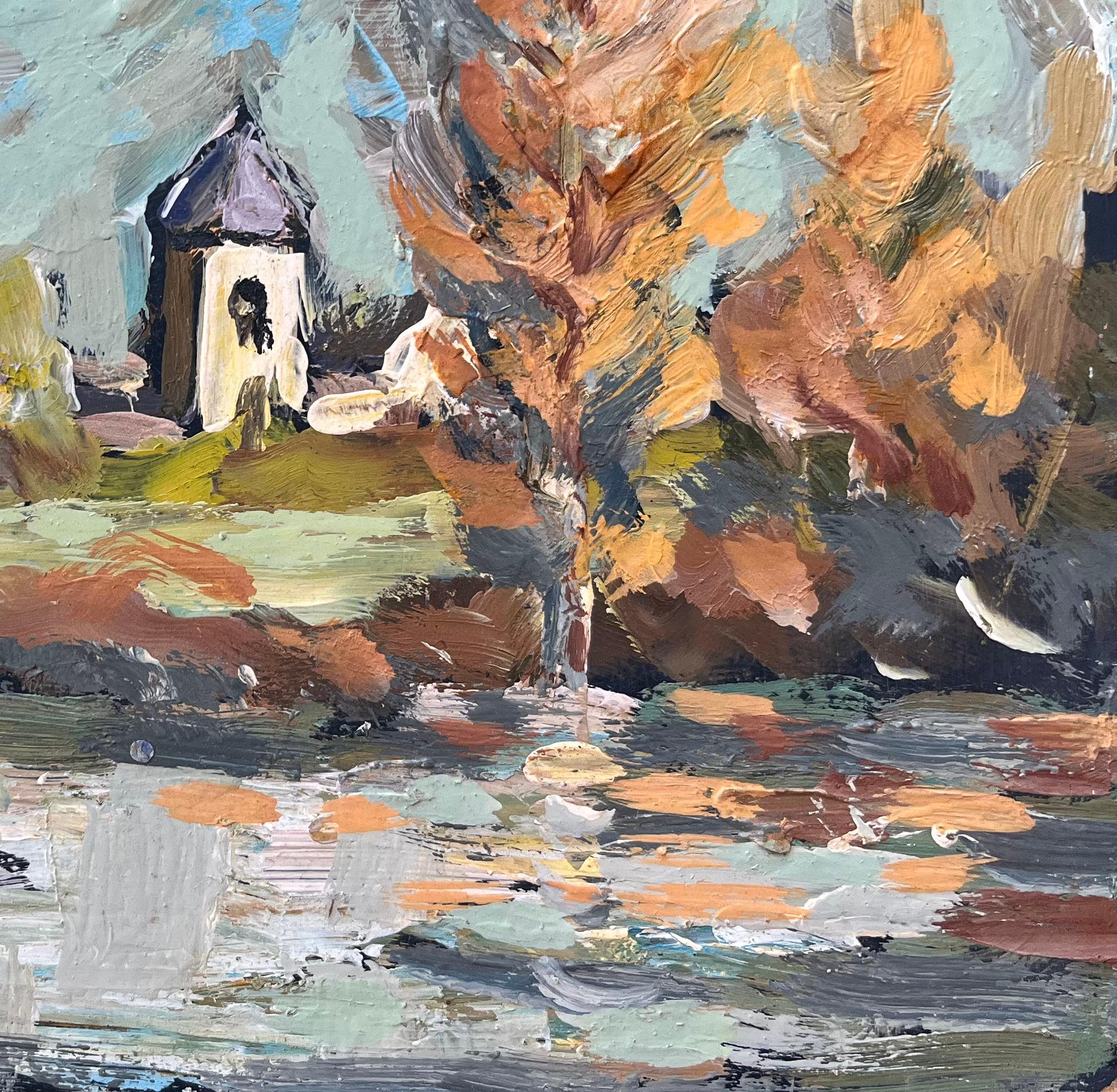 Titre : Peinture à l'huile impressionniste française d'une scène de rivière à Guînes, dans le nord de la France
Par Fanch Lel (français né en 1930)
Taille : 5.75 x 7.75 pouces (hauteur x largeur)
Peinture à l'huile sur carton, non encadrée
Condit :