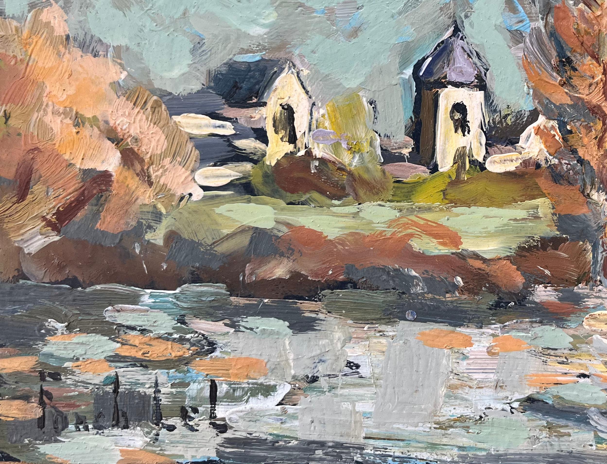 Französisches impressionistisches Ölgemälde einer Flussszene in Guînes, Nordfrankreich im Angebot 1