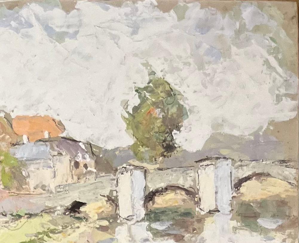 Titolo: Pittura a olio impressionista francese con vista sul fiume di Saint-Savin-sur-Gartempe
Di Fanch Lel (francese, nato nel 1930)
Dimensioni: 6,75 x 8,75 pollici (altezza x larghezza)
Firmato: Verso
Pittura a olio su tavola, senza